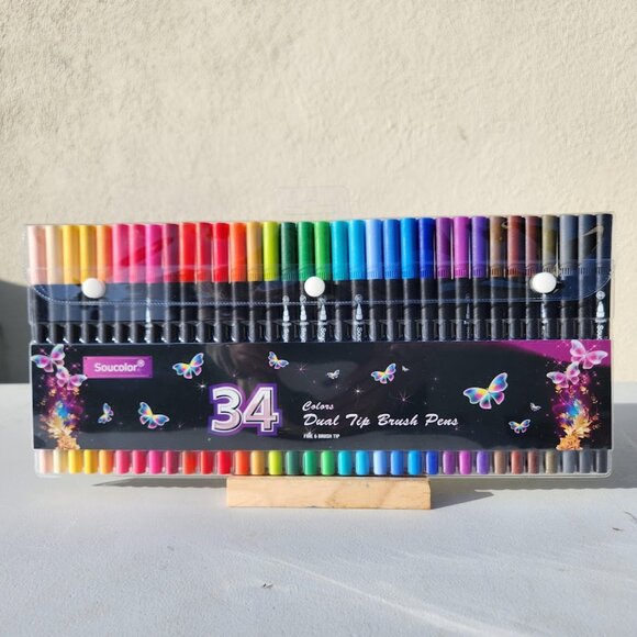 NEW Art Supplies Brush Markers Pens for Adult Coloring Books School 34 Count Dua - Picture 3 of 13